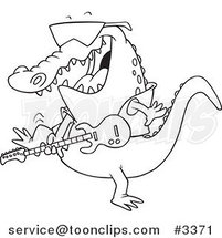 Cartoon Black and White Line Drawing of a Gator Guitarist by Toonaday