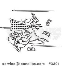 Cartoon Black and White Line Drawing of Bullets Shooting at a Robber by Toonaday