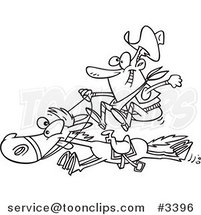 Cartoon Black and White Line Drawing of a Happy Cowboy on a Galloping Horse by Toonaday