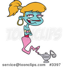 Cartoon Female Genie Emerging from a Lamp by Toonaday