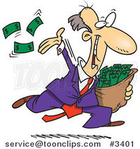 Cartoon Charitable Rich Business Man Throwing Money by Toonaday