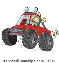 Cartoon Excited Guy 4wheeling His Truck Through Mud by Toonaday