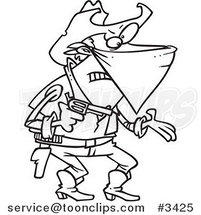 Cartoon Black and White Line Drawing of an Outlaw Cowboy Demanding by Toonaday