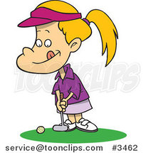 Cartoon Little Girl Golfing by Toonaday