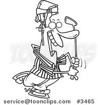 Cartoon Black and White Line Drawing of a Golfer Referee Wearing a Helmet by Toonaday