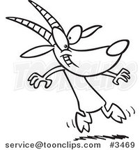 Cartoon Black and White Line Drawing of a Goat Dancing by Toonaday