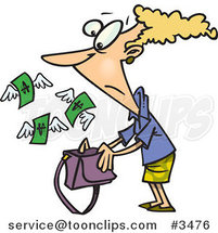 Cartoon Money Flying out of a Lady's Purse by Toonaday