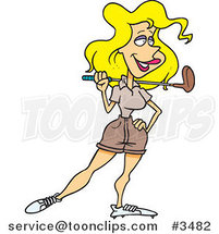 Cartoon Lady Resting a Golf Club on Her Shoulder by Toonaday