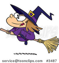 Cartoon Flying Girl Witch by Toonaday
