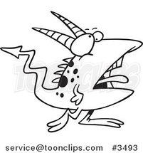 Cartoon Black and White Line Drawing of a Speckled Goblin by Toonaday