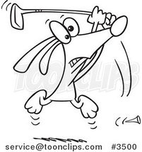 Cartoon Black and White Line Drawing of a Golfing Dog by Toonaday
