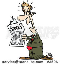 Cartoon Happy Guy Reading the Stocks Pages by Toonaday