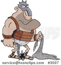 Cartoon Gladiator Holding a Net and Flail by Toonaday