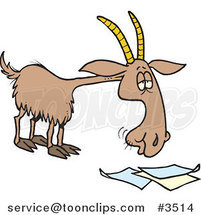 Cartoon Goat Eating Paperwork by Toonaday