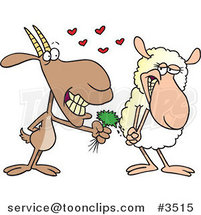 Cartoon Goat Giving a Sheep Grass by Toonaday