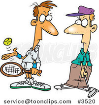 Cartoon Tennis Player Glaring at a Golfer by Toonaday