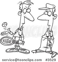 Cartoon Black and White Line Drawing of a Tennis Player Glaring at a Golfer by Toonaday