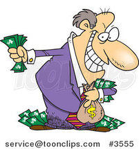 Cartoon Greedy Rich Business Man Holding His Money by Toonaday