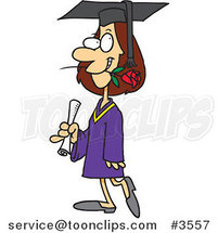 Cartoon Female College Graduate with a Rose in Her Mouth by Toonaday