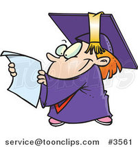 Cartoon Graduate Kid Reading a Certificate by Toonaday
