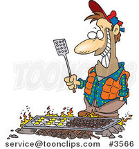 Cartoon Guy Cooking on a Griddle over a Camp Fire by Toonaday