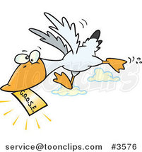 Cartoon Goose Flying with a Golden Ticket by Toonaday