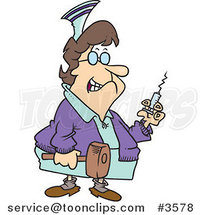Cartoon Grim Nurse Holding a Syringe and Hammer by Toonaday