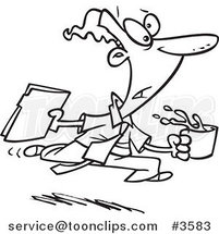 Cartoon Black and White Line Drawing of an Office Gofer Assistant by Toonaday