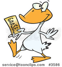 Cartoon Goose Walking with a Golden Ticket by Toonaday