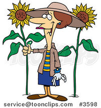Cartoon Green Thumb Lady in Her Sunflower Gardener by Toonaday
