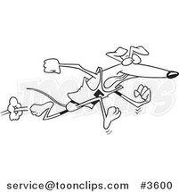 Cartoon Black and White Line Drawing of a Greyhound Dog Running Upright by Toonaday