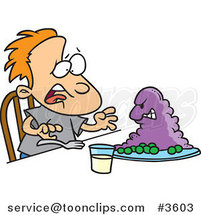 Cartoon Monster Emerging from a Boy's Dinner Plate by Toonaday