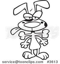 Cartoon Black and White Line Drawing of a Dog with a Bone Stuck in His Throat by Toonaday