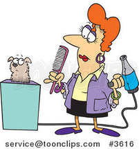 Cartoon Dog Groomer Holding a Comb and Blow Dryer by Toonaday