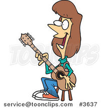 Cartoon Female Guitarist Sitting on a Stool by Toonaday
