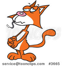 Cartoon Guilty Orange Cat with a Mouse in His Mouth by Toonaday