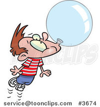 Cartoon Little Boy Floating Away with a Big Bubble of Gum by Toonaday