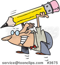 Cartoon Business Man Jumping and Holding a Giant Pencil by Toonaday