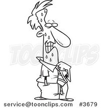 Cartoon Black and White Line Drawing of a Guilty Business Man Sweating and Loosening His Collar by Toonaday