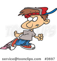 Cartoon Little Boy Looking Back at Gum Stuck to His Shoe by Toonaday