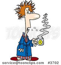 Cartoon Tired Guy with Bad Hair, Holding Coffee by Toonaday