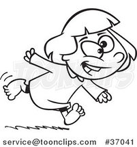 Cartoon Outlined Excited Girl Running in Her Pajamas by Toonaday