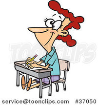 Cartoon Life Long Female Student Sitting at Her Desk by Toonaday