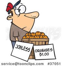 Cartoon Unemployed Guy Trying to Sell Oranges by Toonaday