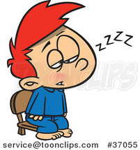 Cartoon Exhausted Boy Trying to Stay Awake to See Santa by Toonaday