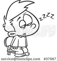 Cartoon Outlined Exhausted Boy Trying to Stay Awake to See Santa by Toonaday