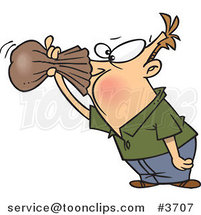 Cartoon Nauseous Guy Breathing into a Paper Bag by Toonaday