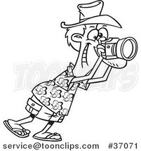 Cartoon Outlined Tourist Snapping Photographs by Toonaday