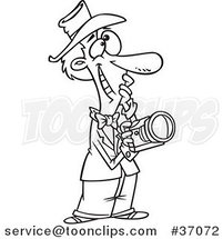 Cartoon Outlined Happy Photographer Thinking by Toonaday