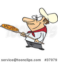 Cartoon Pizza Guy Holding a Pie by Toonaday
